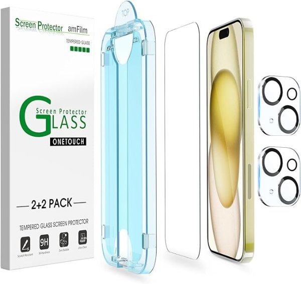 OneTouch iPhone 15 钢化玻璃 屏幕保护膜 2+2套装