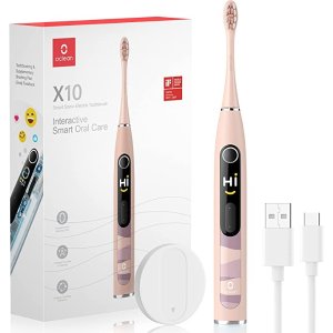 ocleanSmart Sonic Electric Toothbrush, Oclean X10 Rechargeable Toothbrush with Color Screen, 5-Mode&5-Intensity, 40000rpm Maglev Motor, Visualized/Emoji Feedback Power Toothbrush/Smart Timer (Pink)