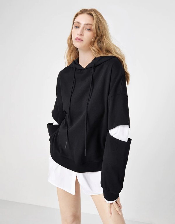 Cut Out 2-in-1 Oversized Drawstring Hoodie