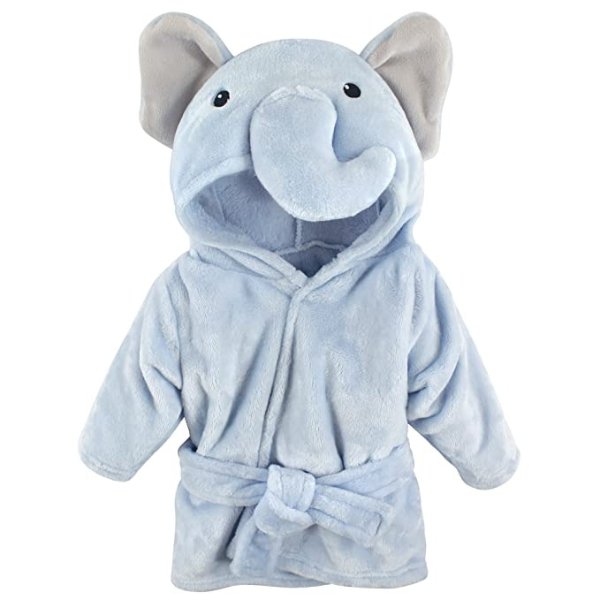 Unisex Baby Plush Animal Face Robe, Blue Elephant, One Size, 0-9 Months