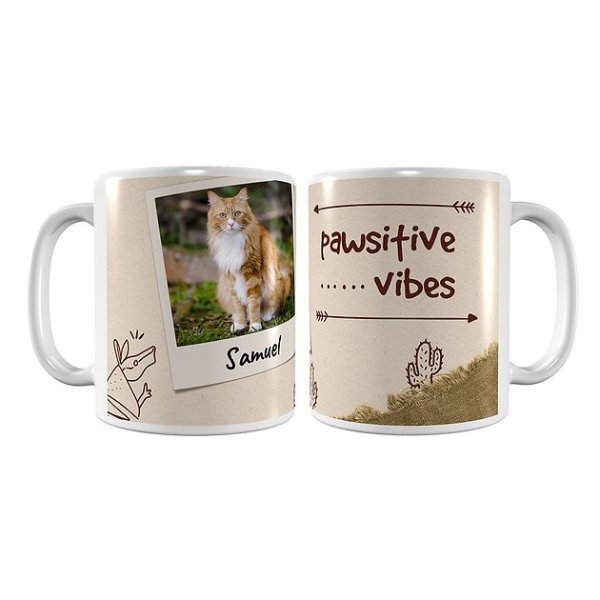 Personalized "Pawsitive Vibes" White Coffee Mug, 11-oz