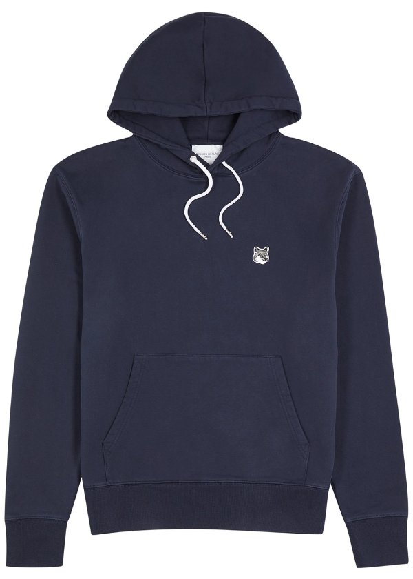 Navy logo hooded cotton sweatshirt