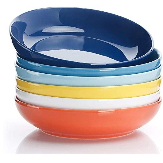 112.002 Porcelain Salad Pasta Bowls - 22 Ounce - Set of 6, Hot Assorted Colors