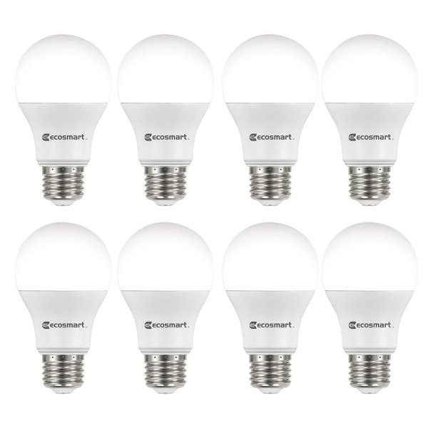 EcoSmart 60瓦当量A19 LED节能灯泡 日光 8个