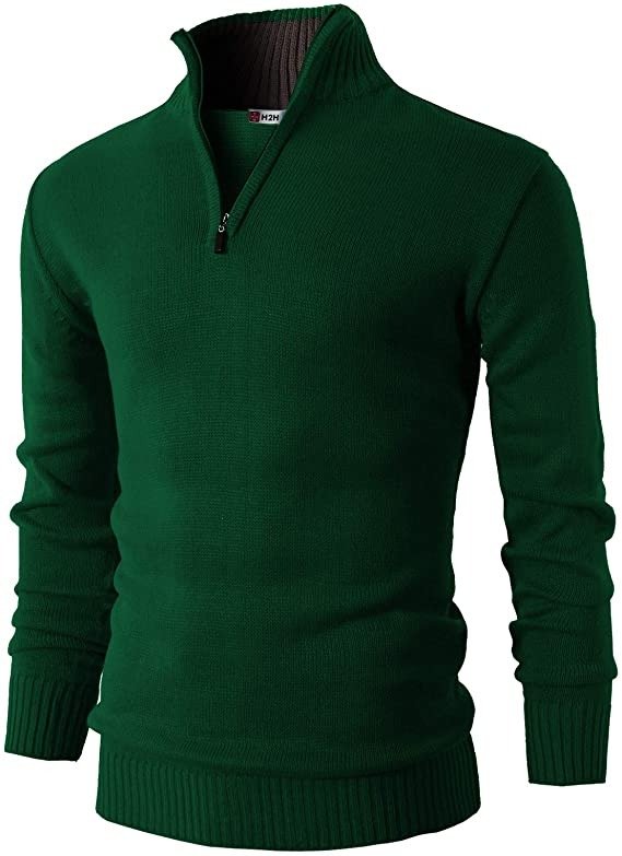 Mens Casual Slim Fit Pullover Sweaters Long Sleeve Knitted Fabric Zip Up Mock Neck Polo Sweater
