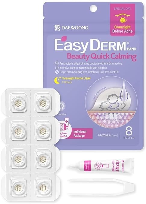 DWEasyDerm Band Beauty Quick Calming (8 patches) with Ampoule - Intensive Care, Pimple patches, Hydrocolloid Band, Zits Spot care – Overnight Home Care 2-8 hours (8 patches, 1)