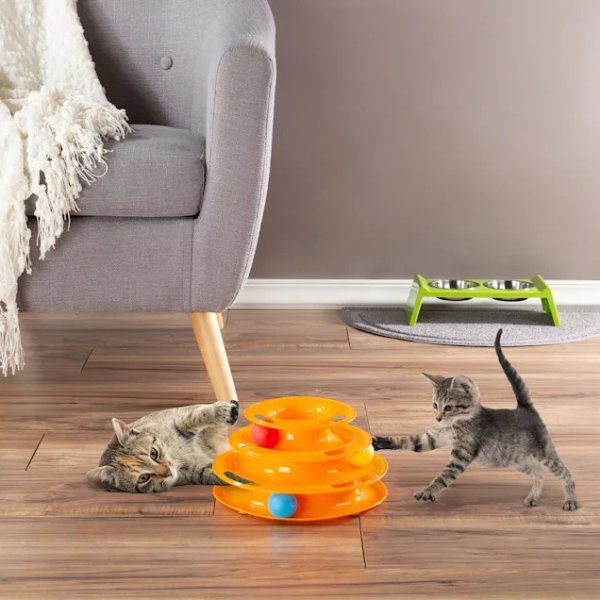 Interactive 3 Level Tiered Round Track with Rolling Balls for Cats, Medium | Petco