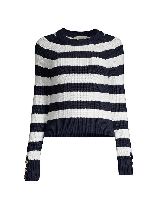 Stripe Button-Cuff Sweater
