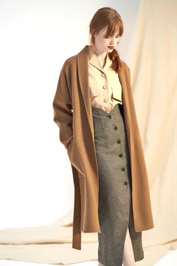 ICONIC Dion Wool-Cashmere Robe Coat - Caramel