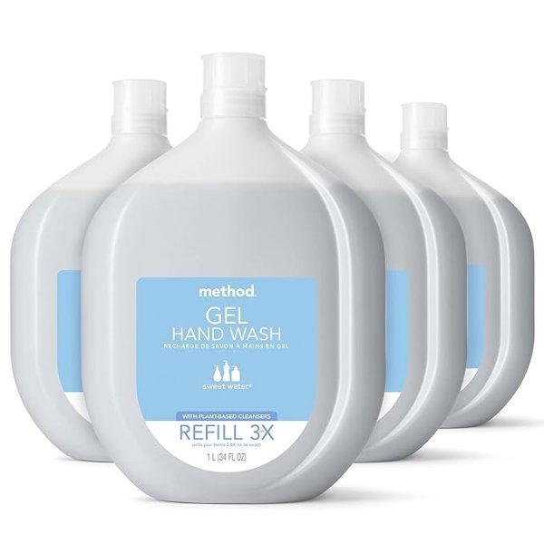 Method Gel Hand Soap Refill, Sweet Water, Recyclable Bottle, Biodegradable Formula, 34 oz (Pack of 4)