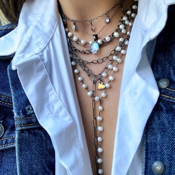 Messy Layered Pearl Necklace Silver