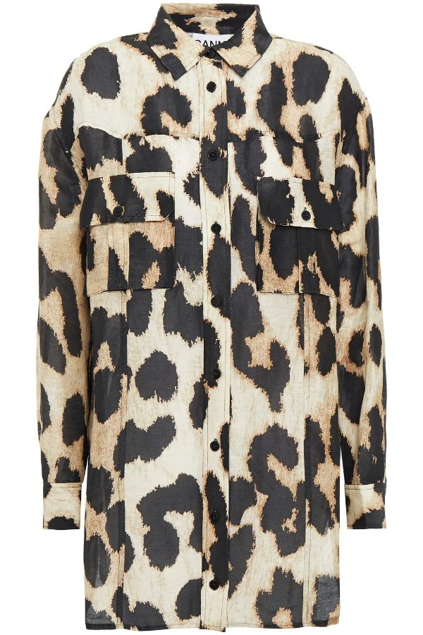 Leopard-print linen and silk-blend shirt