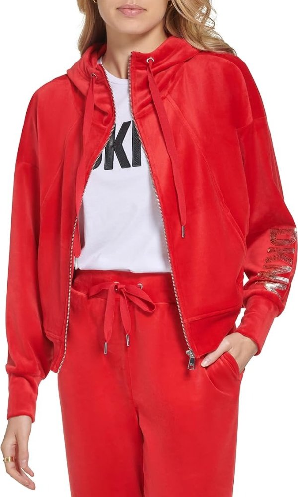 DKNY 女士新年红日常拉链连帽衫