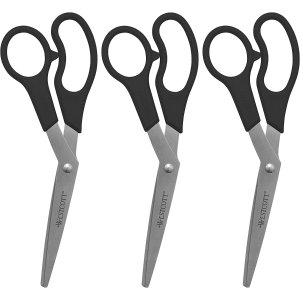 Westcott All Purpose Value Scissors, 8" Bent, Pack of 3, Black