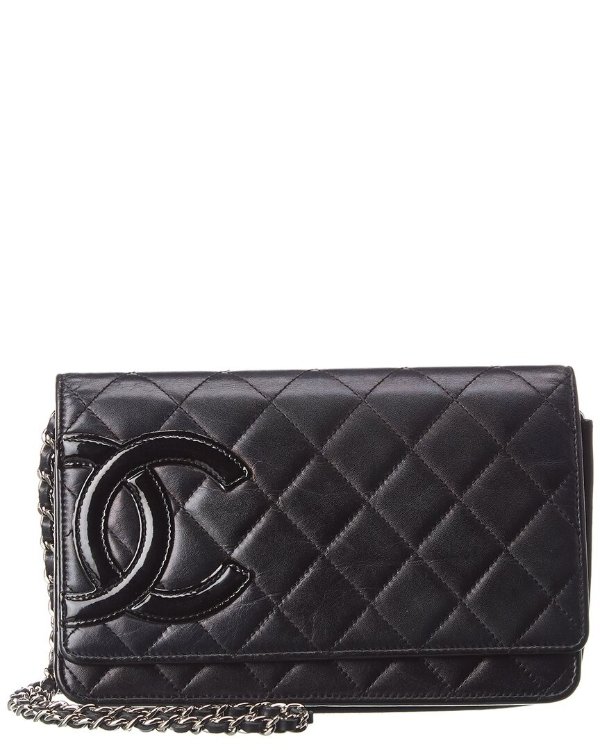 Black Caviar Leather Wallet on Chain