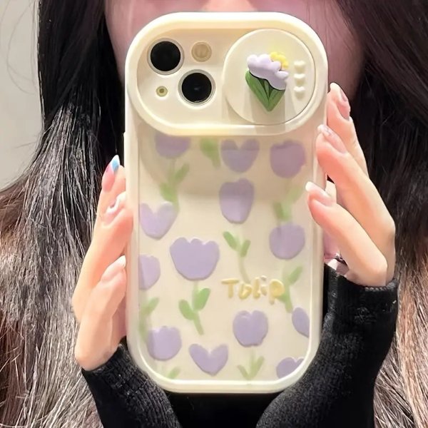 White Phone Case With Purple Tulips Pattern For Iphone14 14plus 14pro 14promax Iphone13 13mini 13pro 13promax Iphone12 12mini 12pro 12promax Iphone11 11pro 11pro Max Iphonex Xs Xsmax Iphone8 8plus 7 7plus - Cell Phones & Accessories - Temu