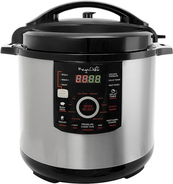 12 Quart Digital Pressure Cooker with 15 Preset Options and Glass Lid, Silver