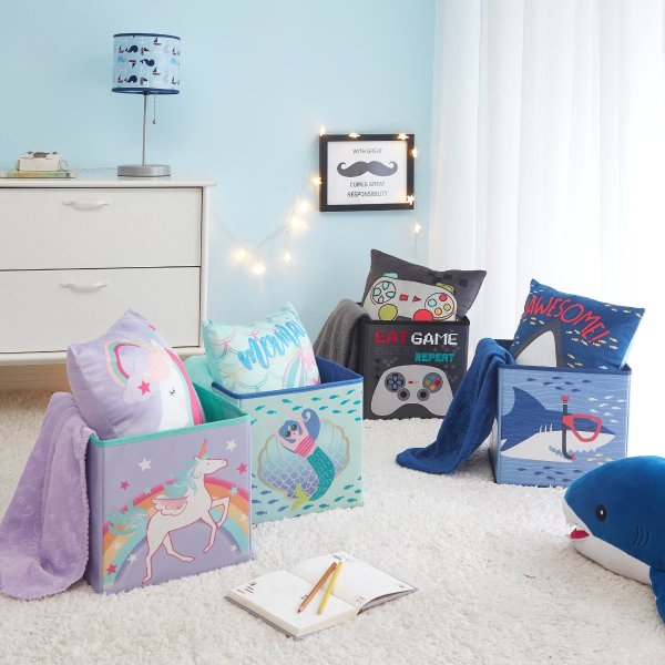 Unicorn Set for Kids, 3 Pieces Includes storage cube, throw & decorative pillow