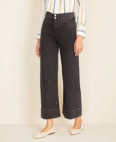 Wide Leg Crop Jeans in Washed Black | Ann Taylor