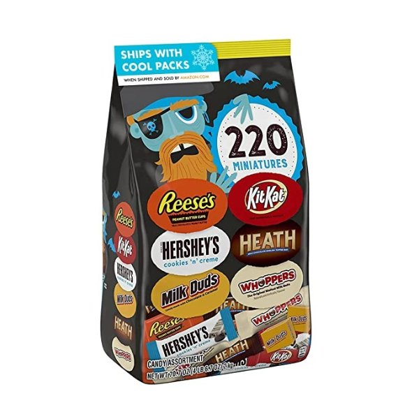 Hershey Miniatures Chocolate and White Creme Assortment Candy, Halloween, 70.7 oz Bulk Variety Bag (220 Pieces)
