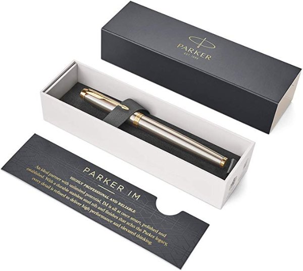 PARKER IM Rollerball Pen, Brushed Metal with Fine Point Black Ink Refill, Gift Box (1931663)