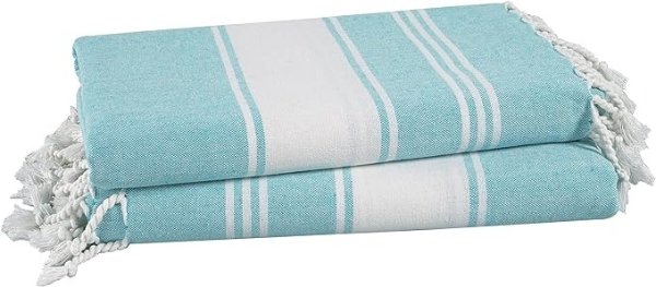 LANE LINEN 100% Cotton Beach Towel 2 Pack, Oversized Beach Towel 39"x71", Lightweight Beach Essentials for Women, Large Pool Towel, Absorbent & Quick Dry, Sand Free Beach Towel - Aqua