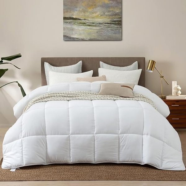 Dorrin Nessin Twin Size Down Alternative Comforter All Season Duvet Insert(White,68x90)-Ultra Soft Double Brushed Microfiber Quilt Cover, Classic Box Stitched with 8 Corner Tabs