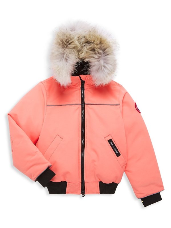 Little Girl's Coyote Fur Trim Down Grizzly Bomber Jacket