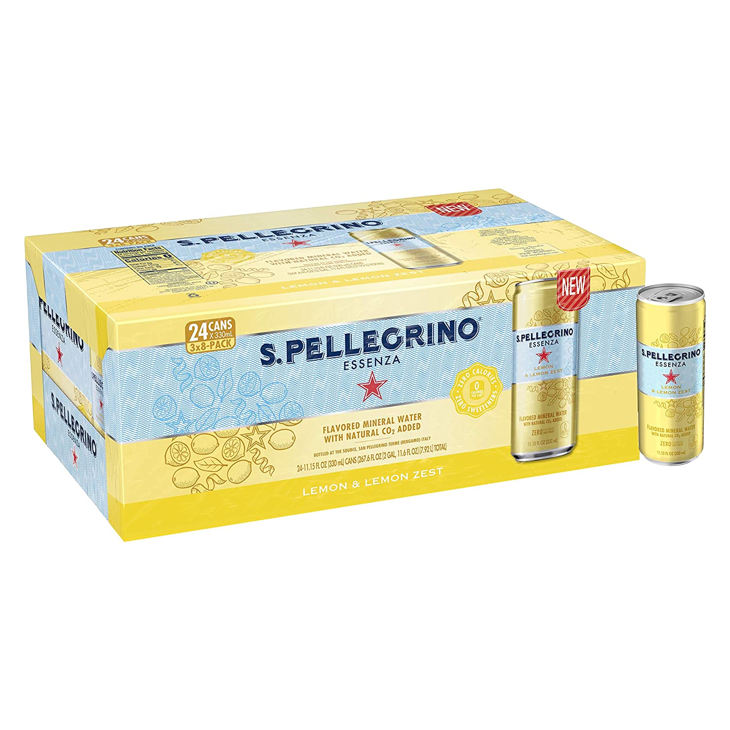 S.Pellegrino Essenza柠檬和柠檬皮调味的矿泉水罐，11.15盎司（24包）