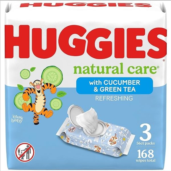 Natural Care Refreshing Baby Wipes, Hypoallergenic, Scented, 3 Flip-Top Packs (168 Wipes Total)