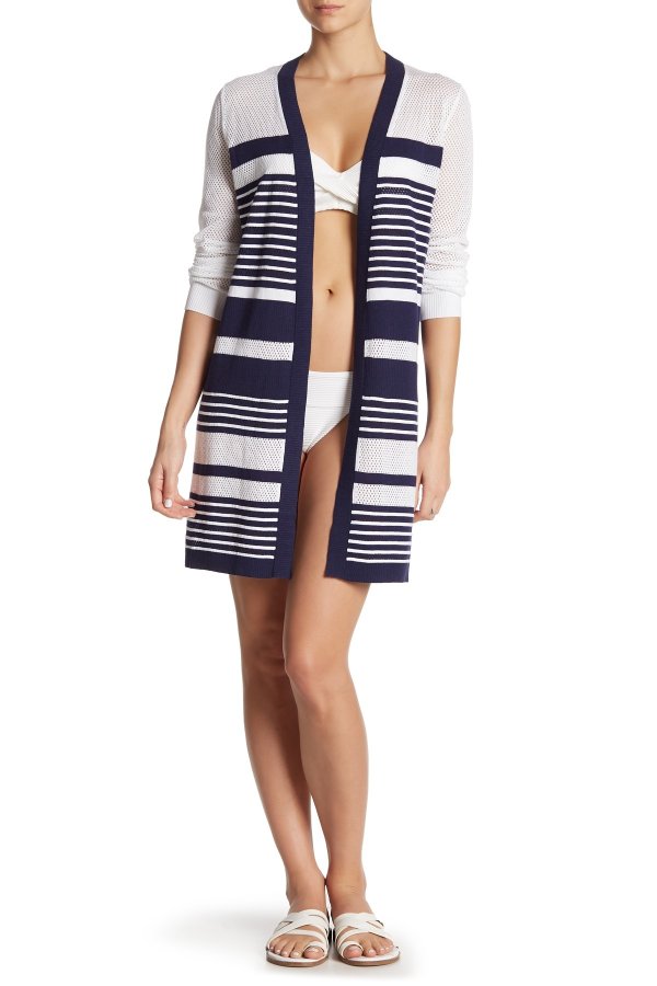 Striped Open Knit Cardigan Cover-Up