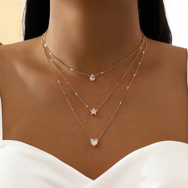 Zircon Necklace Multi Layer Five Pointed Star Love Water Drop Pendant Retro Necklace Clavicle Chain | Check Out Today's Deals Now | Temu