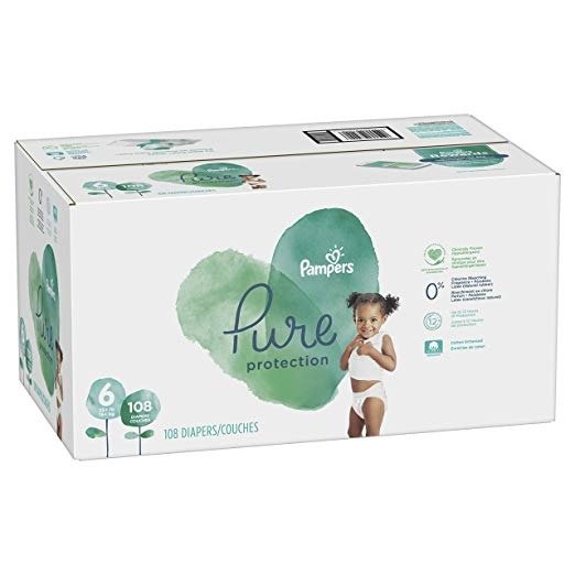 Size 6, 108 Count - Pampers Pure Disposable Baby Diapers, Hypoallergenic and Fragrance Free Protection, ONE Month Supply