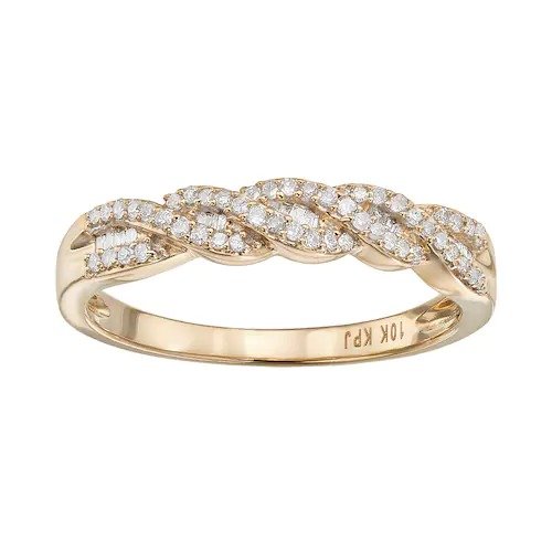1/5 Carat T.W. Diamond 10k Gold Twist Ring