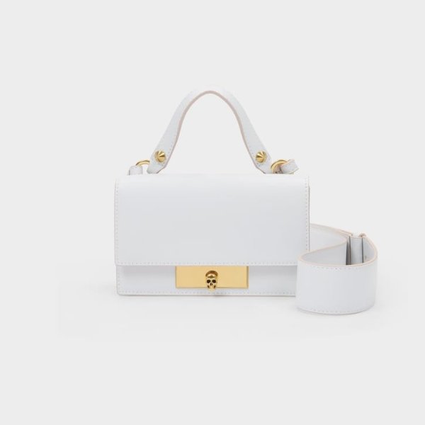 Skull Lock Small Bag in White Deep Ivory Smooth Leather