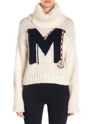 - Oversized M Logo Knit Wool-Blend Turtleneck Sweater
