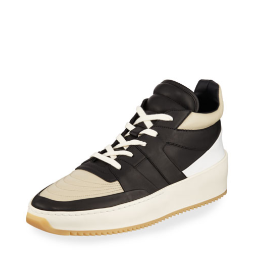 Men's Two-Tone Leather Mid-Top Basketball Sneakers