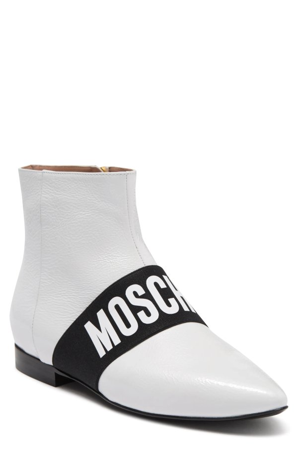 Pointed Toe Brand Logo Strap Boot