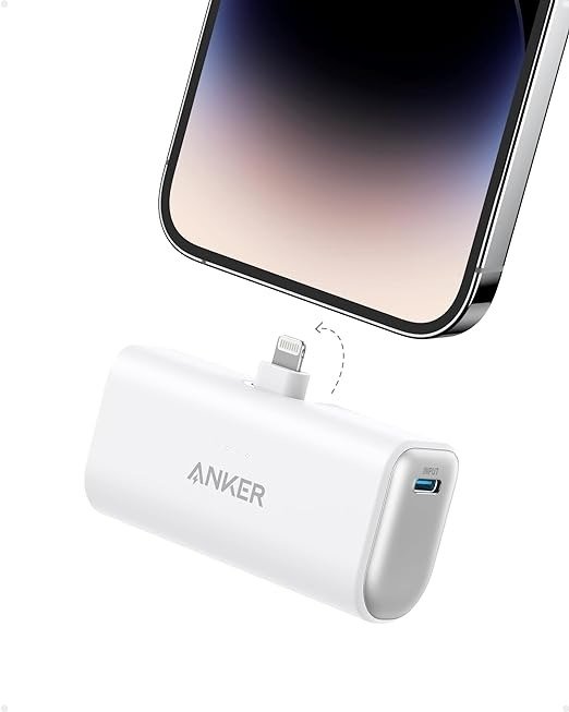 Nano Portable Charger for iPhone, with Built-in MFi Certified Lightning Connector, Power Bank 5,000mAh 12W, Compatible with iPhone 14/14 Pro / 14 Plus, iPhone 13 and 12 Series (White)