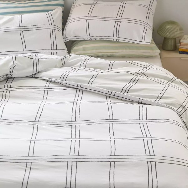 Washed Cotton Wiggle Grid Duvet Cover