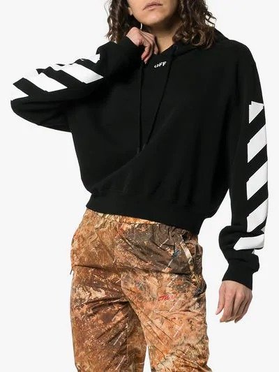 striped sleeve cropped hooded jumper