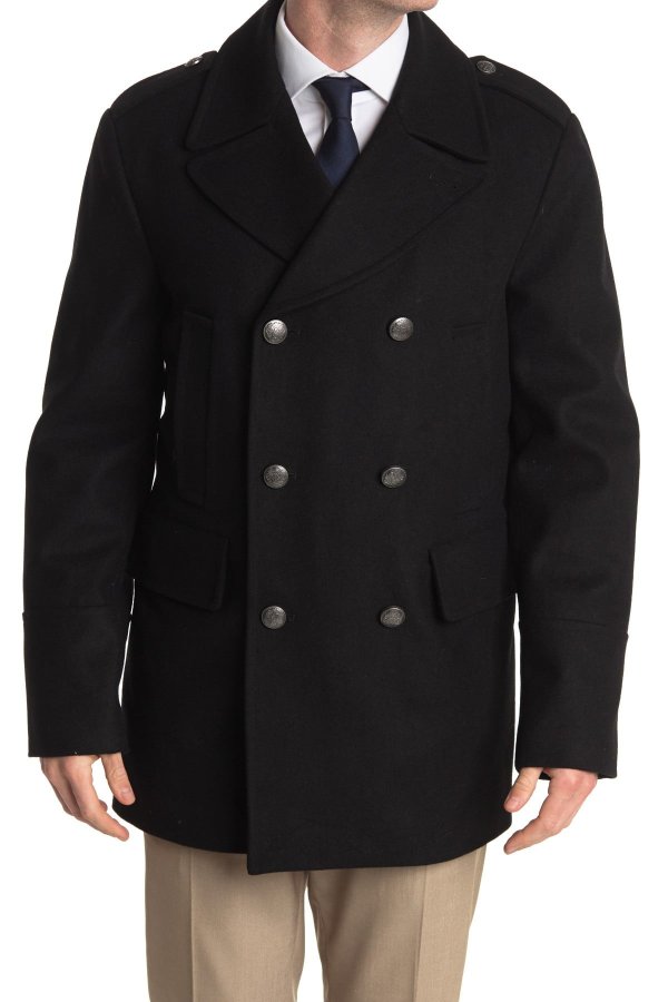 Solid Double Breasted Peacoat