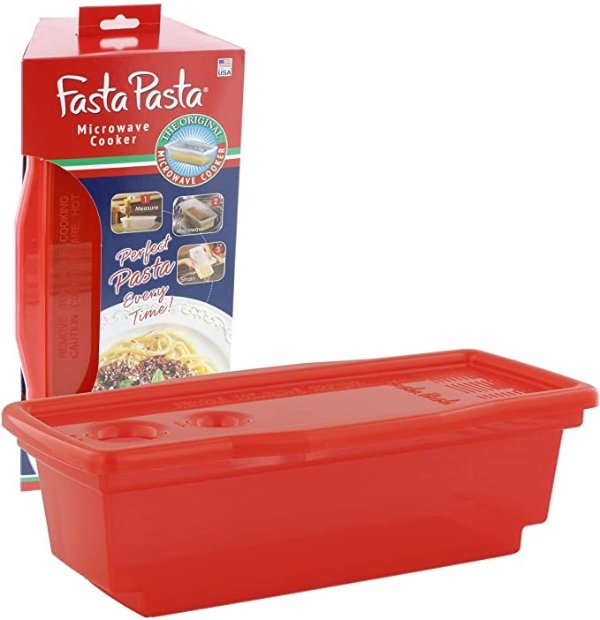 Fasta Pasta Microwave Pasta Cooker- The Original Fasta Pasta (Red)- Quickly Cooks up to 4 Servings- No Mess, Sticking or Waiting For Boil- Perfect Al Dente Pasta Every Time- For Dorms, Small Kitchens, or Offices