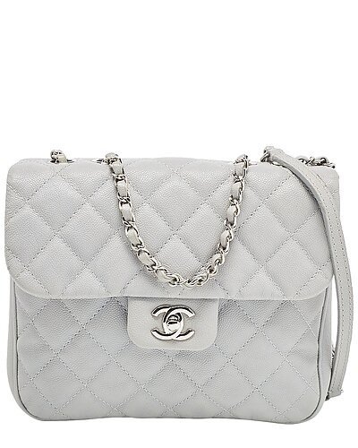 Grey Quilted Caviar Leather Medium Urban Companion Double Flap Bag (Authentic Pre-Owned) / Gilt
