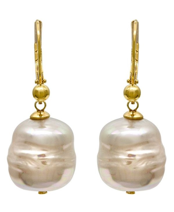 18k Gold over Sterling Silver Earrings, Organic Man-Made Baroque Pearl Drop
