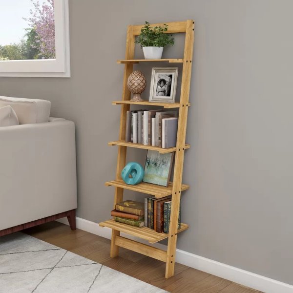 Wabansia 50'' H x 16.25'' W Solid Wood Ladder Bookcase