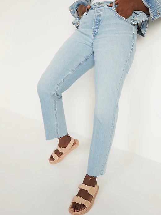 High-Waisted Slouchy Straight Button-Fly Cut-Off Jeans for Women