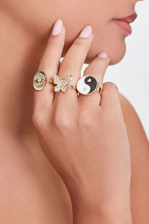 Yin Yang & Butterfly Ring Set