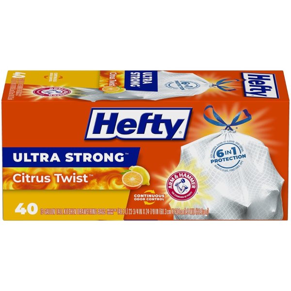 Hefty Ultra Strong Tall Kitchen Trash Bags, 13 Gallon, 40 Count 11.29