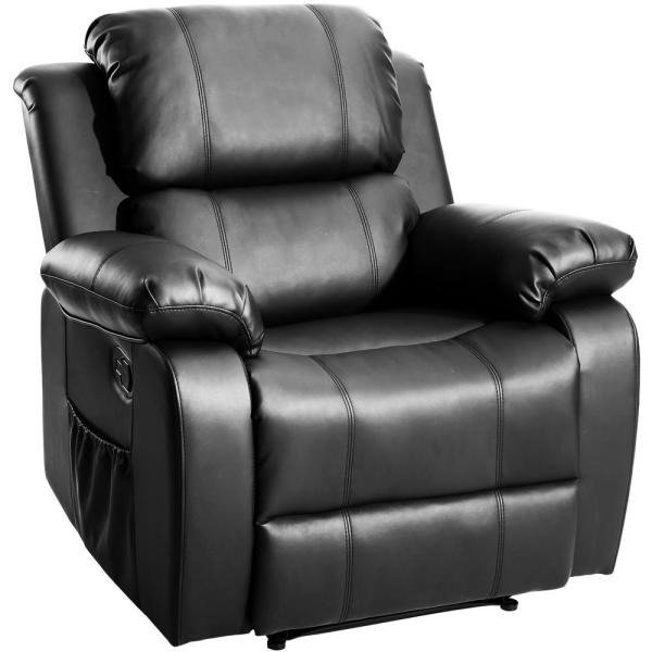 Black Barwick PU Heated Massage Recliner Chair Ergonomic Lounge with 8-Vibration Motors